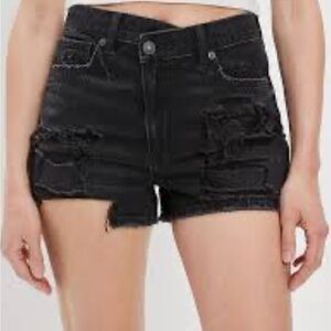 Black Distressed Denim Shorts